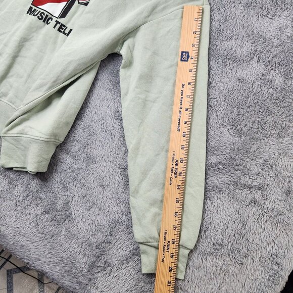 MTV Music Television Hoodie Size L Aqua Gray with Glitter Bow Print Cotton Blend - Picture 7 of 8